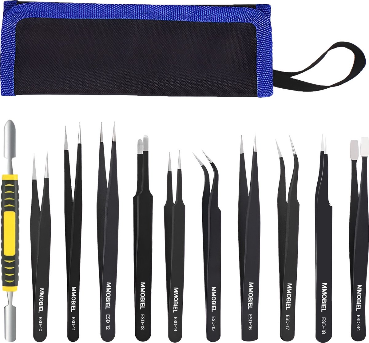 MMOBIEL Precisie Pincetset [11 Stuks] – Industrieel Anti-Statisch Roestvrijstalen Tweezers voor Elektronica, Sieraden, Computer, Laboratoriumwerk, Knutselen en Hobby’s etc. – Incl. Opbergcase